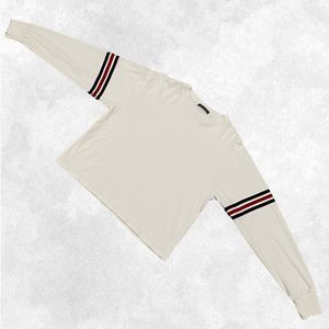 Brandy Melville White Long Sleeve Shirt w/ Navy and Red Arm Stripes